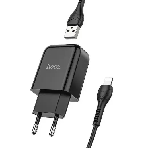 HOCO N2 reisilaadija | 10W | USB-A, Lightning | USB-A kuni Lightning kaabliga komplektis | must