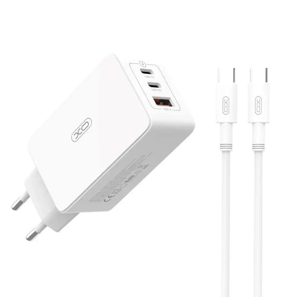 XO CE13 зарядное устройство | 65W | PD, QC3.0 | USB-A, USB-C | с проводом USB-C на USB-C в комплекте | белое