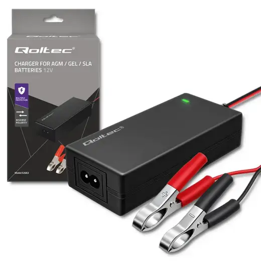 Qoltec Automatic charger for AGM GEL STD batteries | 12V charger | 2A | 24W | LED | 1.8m cable