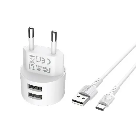 Borofone BA23A Универсальное Зарядное Устройство USB | 5V | 2.4A + Type-C Провод 1М Белое