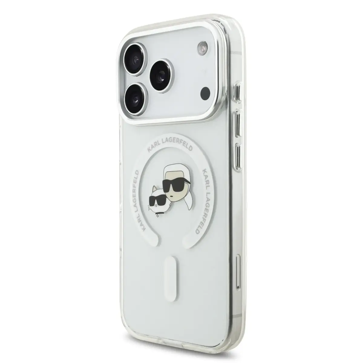 Karl Lagerfeld IML K&CH Heads Metal Frame MagSafe Case for iPhone 17 Pro Transparent