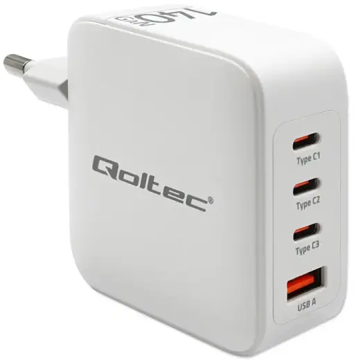 Qoltec Charger kelioninis įkroviklis | 140W | PD, GaN | USB-C, USB-A