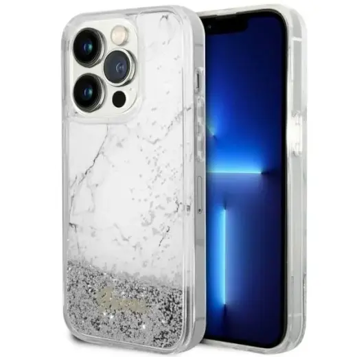 Guess GUHCP14LLCSGSGH iPhone 14 Pro 6.1" white|white hardcase Liquid Glitter Marble