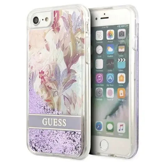 Guess GUHCI8LFLSU iPhone SE 2022 | SE  2020 | 7 | 8 fioletowy|purple hardcase Flower Liquid Glitter