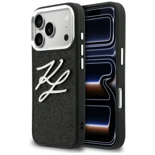 Karl Lagerfeld IML Glitter KL Diamond Logo maciņš telefonam iPhone 17 Pro melns
