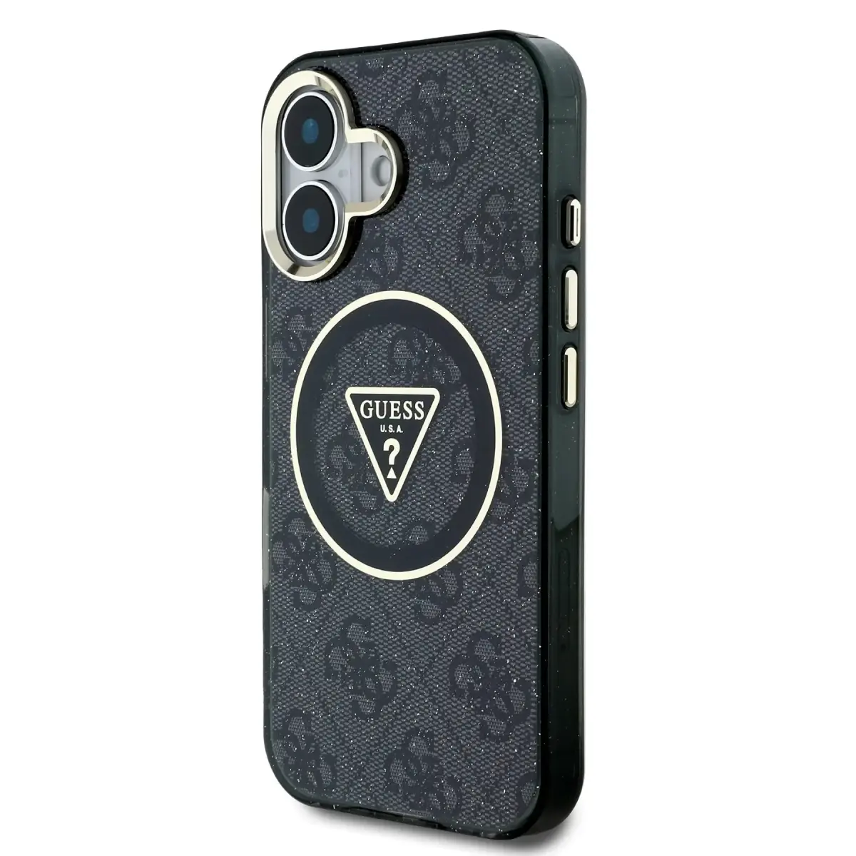 Guess IML 4G Glitter and Triangle Logo MagSafe Case for iPhone 16 Black