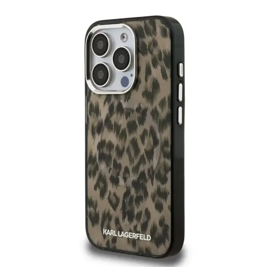 Karl Lagerfeld IML Leopard MagSafe Case for iPhone 15 Pro Max Brown