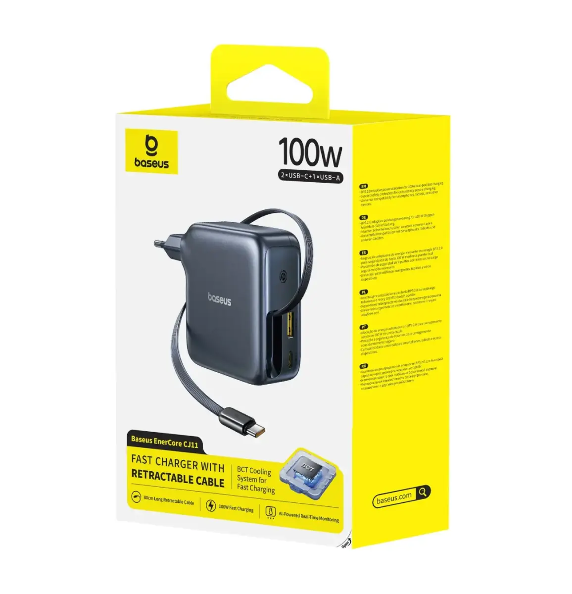 Baseus EnerCore CJ11 tīkla lādētājs | 100W | USB-C, USB-A | ar USB-C vadu komplektā | melns