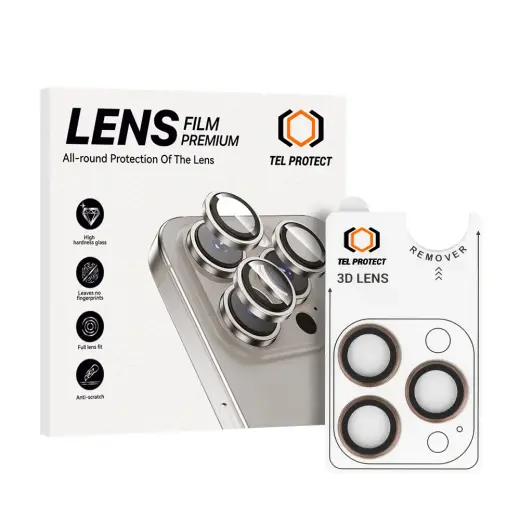 Tempered glass Tel Protect 3D Lens on camera for Iphone 17 Pro/17 Pro Max titanium (lens 3 pieces)