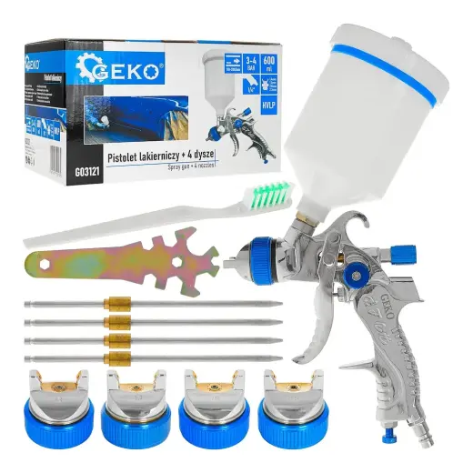 HVLP pihustuspüstol 600ml + 4 düüsi (1.4-1.7-2.0-2.5)