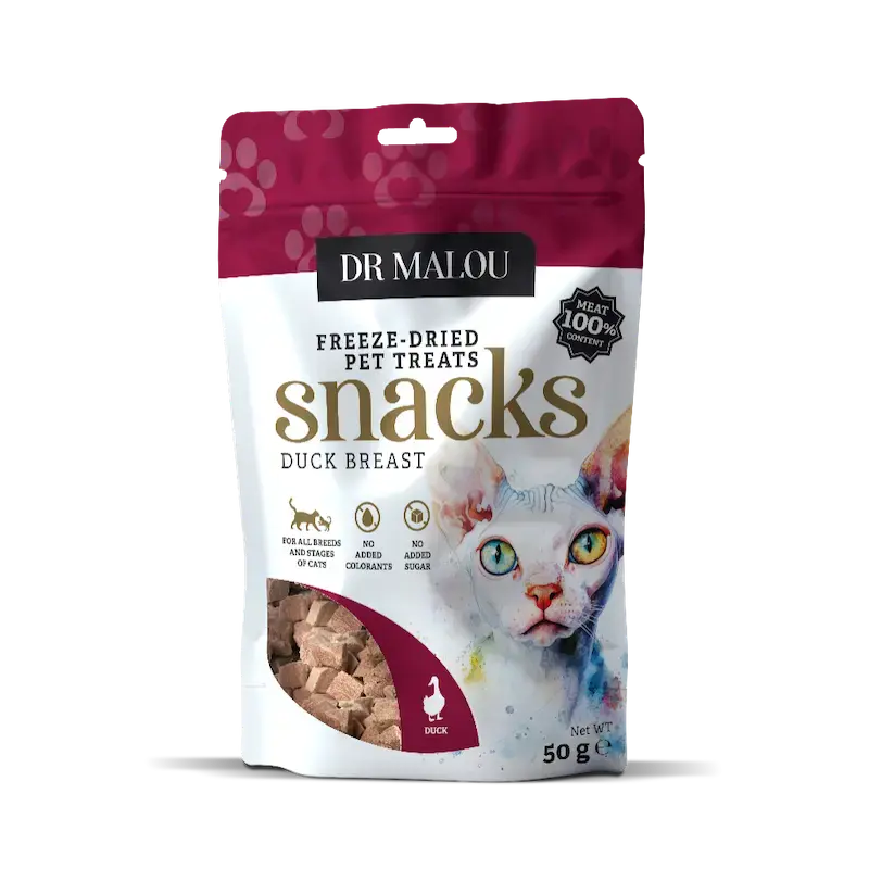 DR Malou Treats for cats - , Cat treats, meat cubes, 100% freeze-dried duck breast, 50g