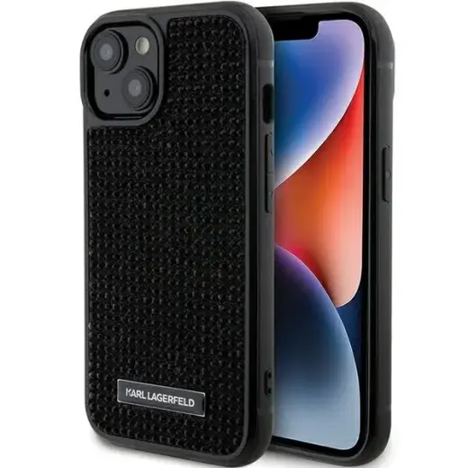 Karl Lagerfeld KLHCP15SHDSPLK iPhone 15 | 14 | 13 6.1" czarny|black hardcase Rhinestone Logo Metal Plate