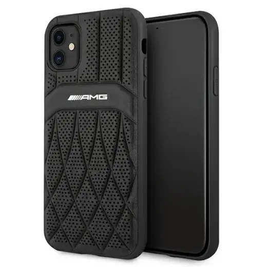 AMG AMHCN61OSDBK iPhone 11 6,1" czarny|black hardcase Leather Curved Lines