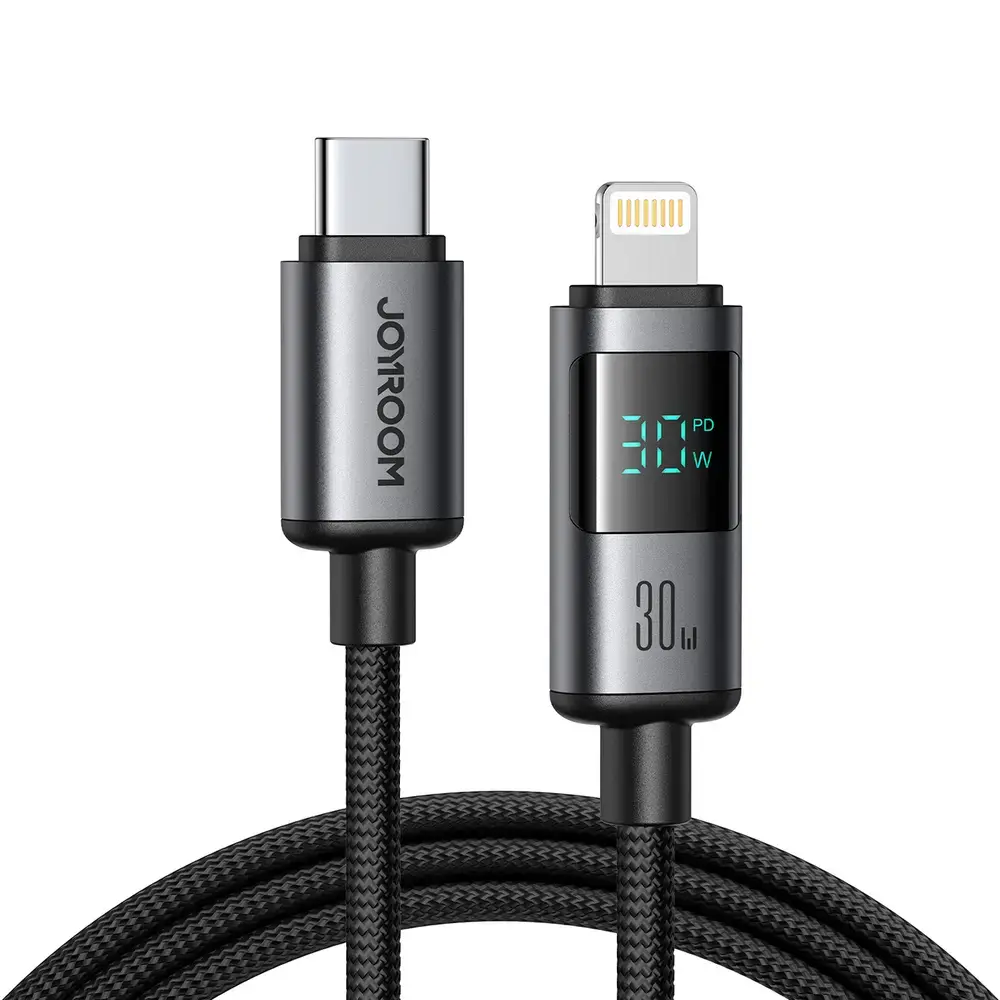 Joyroom S-A16 Pro Prism Series datu pārraides un uzlādes vads | USB-C uz Lightning | 30W | ar LED ekrānu | 1.2m | melns
