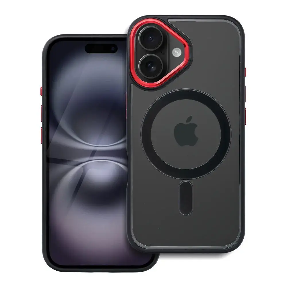Case for iPhone 16 Color Edge Mag Cover compatible with MagSafe black-red