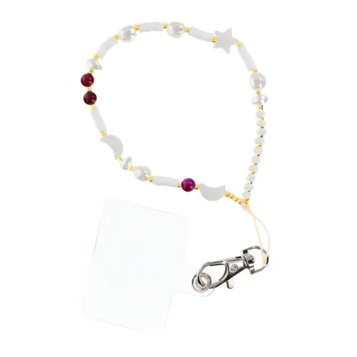 SHELLS Phone lanyard, Phone pendant / cord length 44cm (22cm in the loop) / on hand - white and purple