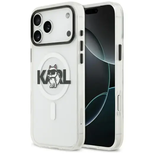 Karl Lagerfeld IML Choupette Sketch Logo чехол с поддержкой MagSafe для телефона iPhone 17 Pro прозрачный