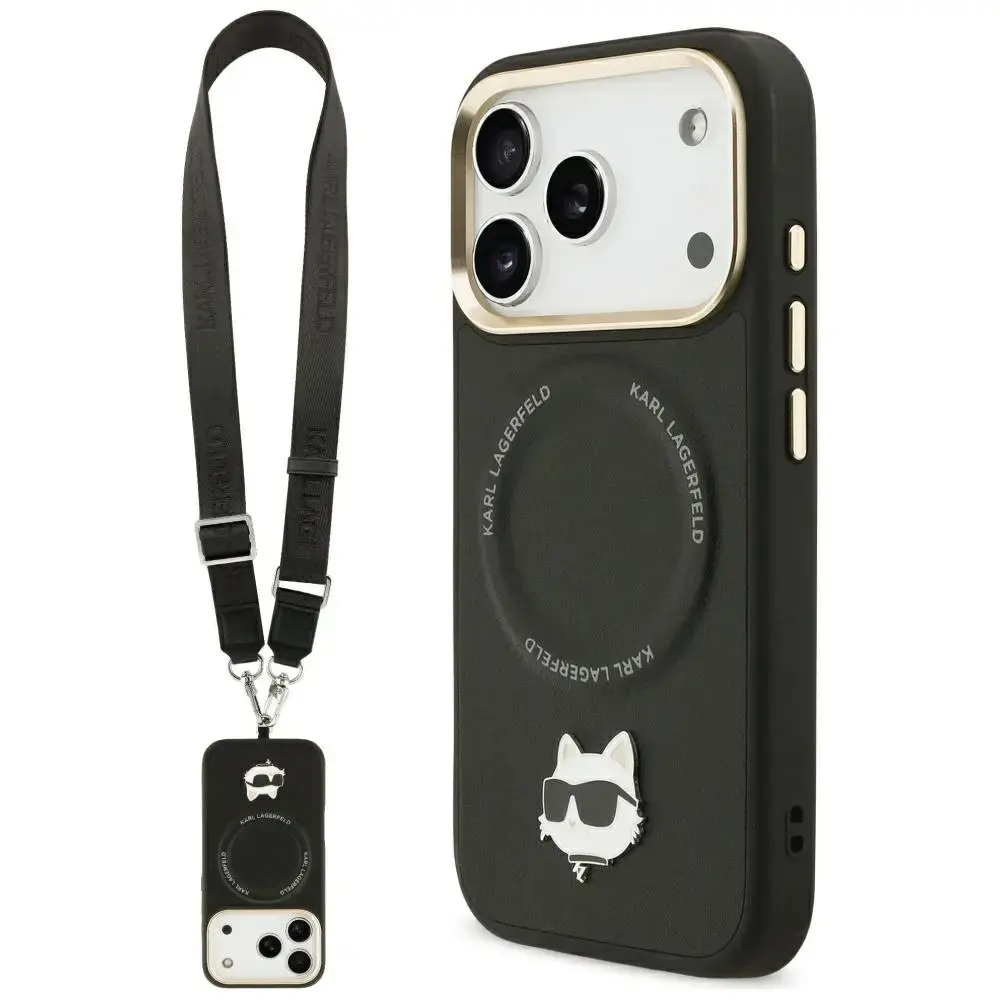 Karl Lagerfeld Big Strap Choupette Metal Logo MagSafe Case for iPhone 17 Pro Max Black