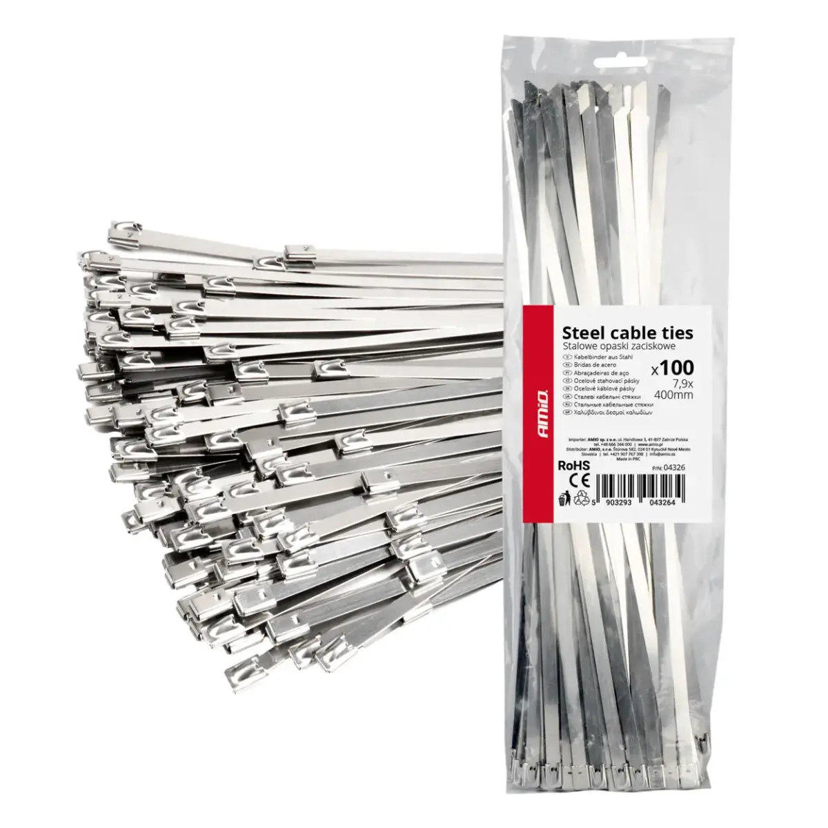 Stainless steel metal clamps 7.9x400mm 100 pcs. AMIO-04326