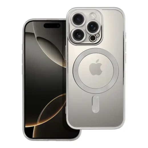 Electro Mag telefono dėklas su MagSafe palaikymu iPhone 16 Pro sidabrinis