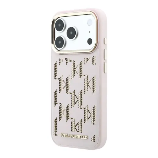 Karl Lagerfeld PU Perforated Monogram telefono dėklas su MagSafe palaikymu iPhone 17 Pro rožinis
