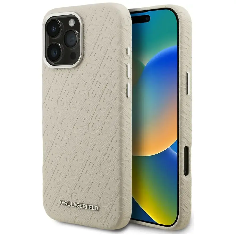 Karl Lagerfeld FW Stamped Karl maciņš ar MagSafe atbalstu telefonam iPhone 16 Pro Max bēšs