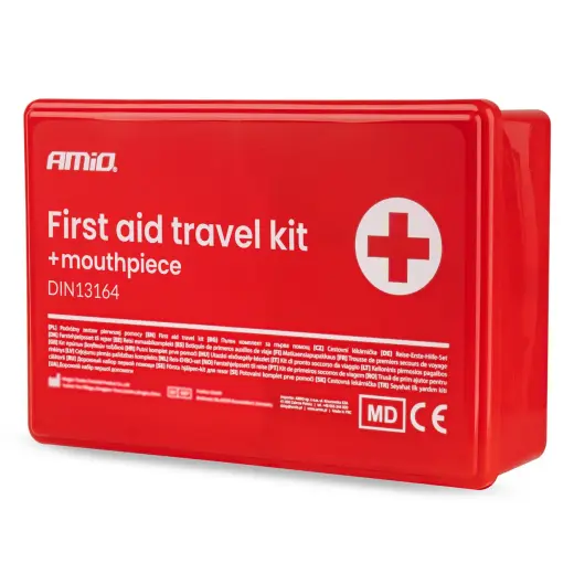 First aid kit in a plastic box to DIN 13164 with mouthpiece AMIO-05012