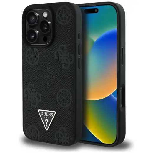 Чехол для телефона Guess Grained Hot Stamp Peony Triangle Logo MagSafe для iPhone 16 Pro черный