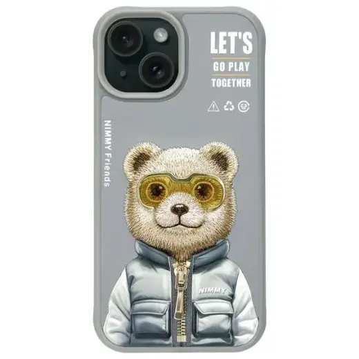 Nimmy etui iPhone 15 6.1" szary|gray      Cool&Cute 2.0 Bear