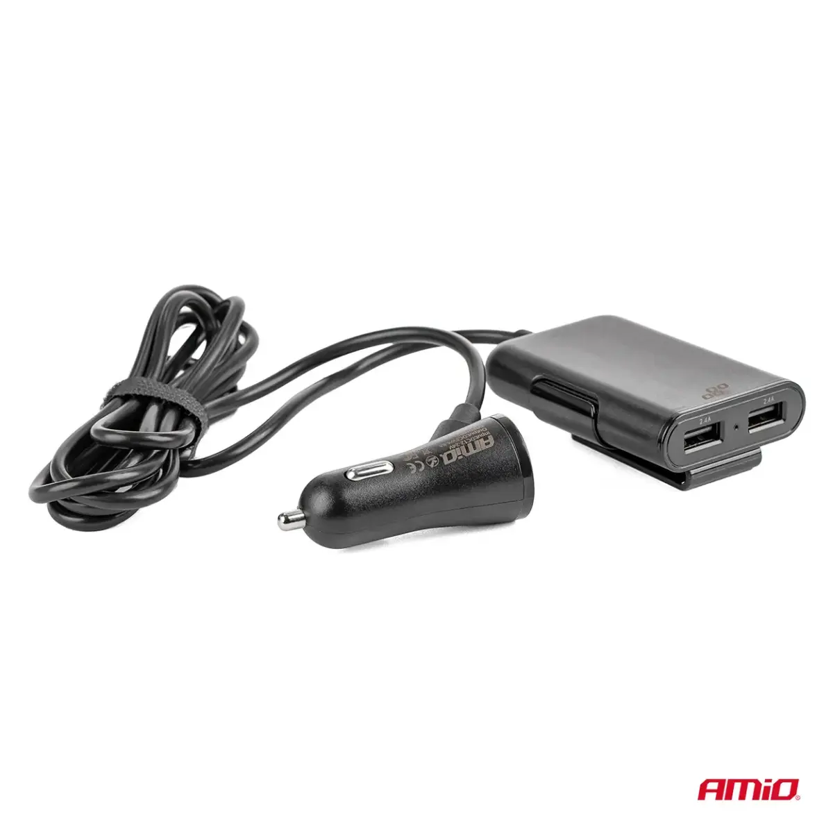 AMiO auto lādētājs | 12W | USB-A | ar pagarinātāju komplektā