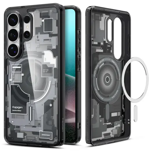 Spigen Ultra Hybrid Mag telefono dėklas su MagSafe palaikymu Samsung Galaxy S26 Ultra (S948) skaidrus juodas