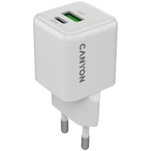 CANYON charger CU20AC GaN 20W 1xPD 1xQC EU White