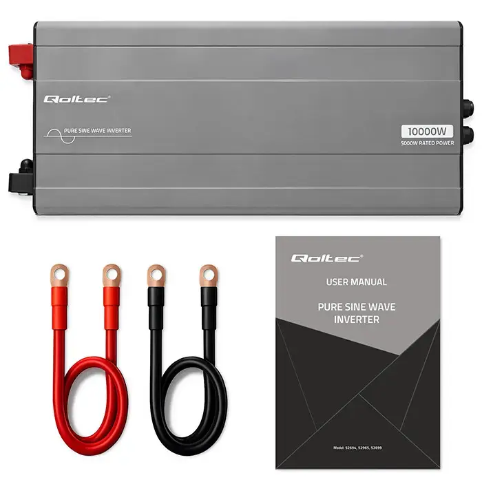 Qoltec Pure Sine Wave Inverter | 24V to 230V | 5000/10000W | USB | Compatible with LiFePO4 GEL AGM