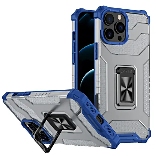 Crystal Ring Tough Rugged phone case with stand for iPhone 12 Pro blue