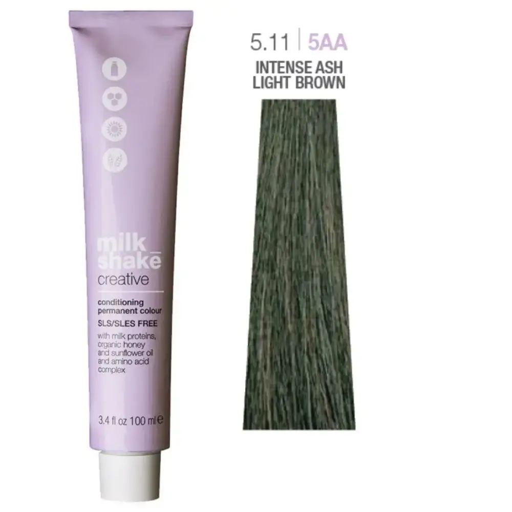 Milk Shake, Creative, SLS/SLES-Free, Permanent Hair Dye, 5.115AA Light Brown Intense Ash, 100 ml