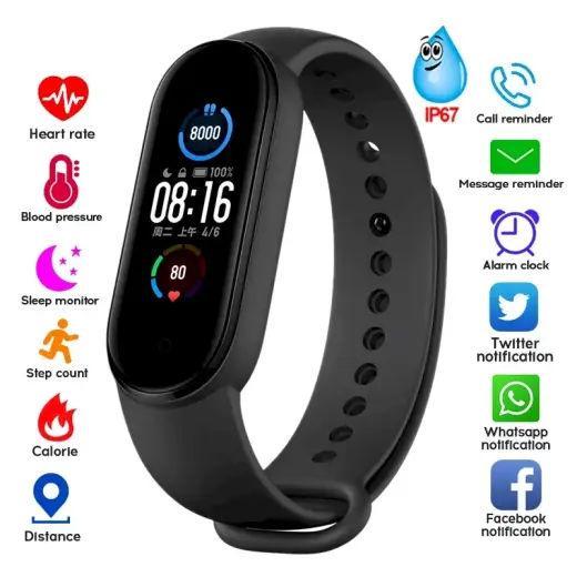 Fusion M5 viedpulkstenis ar sirdsdarbības monitoru | bluetooth 5.0 melns