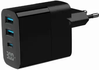 tīkla lādētājs | 30W | 2x USB-A | 1x USB-C | melns