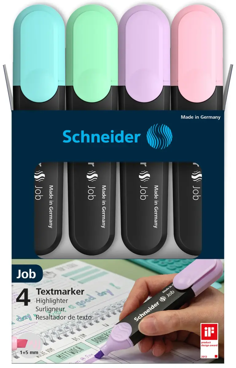 Teksta marķieri SCHNEIDER Job, 4 pasteļtoņi kartona kastītē