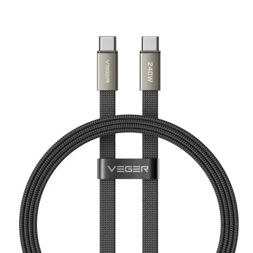 Flat cable Type C to Type C VEGER PD 5A 240W CC2-MTB 1,5 m black