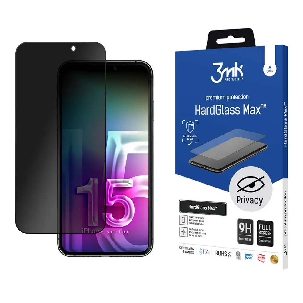 3mk HardGlass Max Privacy™ aizsargstikls telefonam iPhone 15 Pro Max (privātuma efekts)