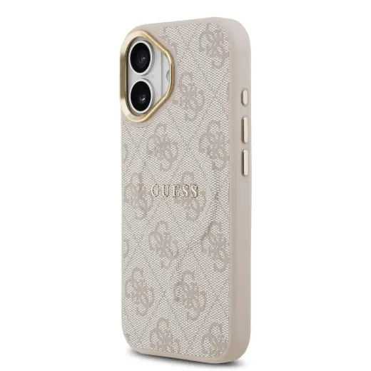 Guess PU Leather 4G Gold Frame MagSafe Case for iPhone 17 Pink