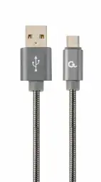 Gembird USB Male - USB Type C Male Premium spiral metal 1m Metallic Grey