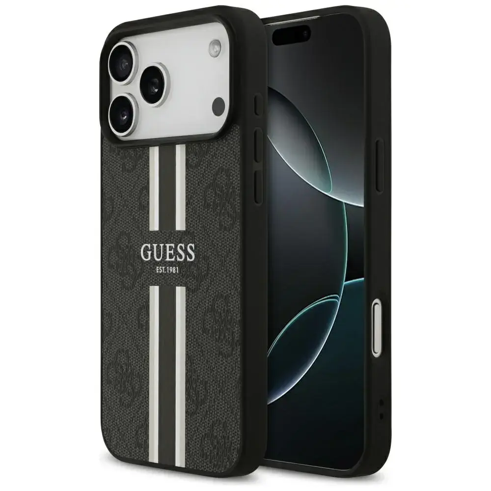 Case Guess 4G Printed Stripes MagSafe for iPhone 17 Pro Max black