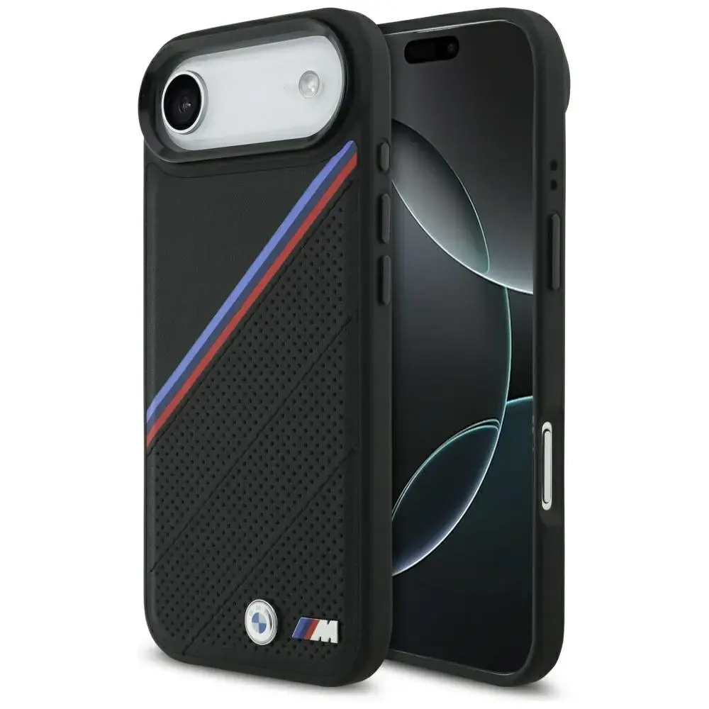 BMW M Tricolor Metal Logo maciņš ar MagSafe atbalstu telefonam iPhone 17 Air melns