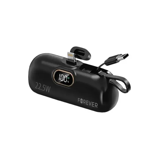 Forever mini MTB-100 external battery (powerbank) | 5000 mAh | 22.5W | Lightning, USB-C | LED display | black
