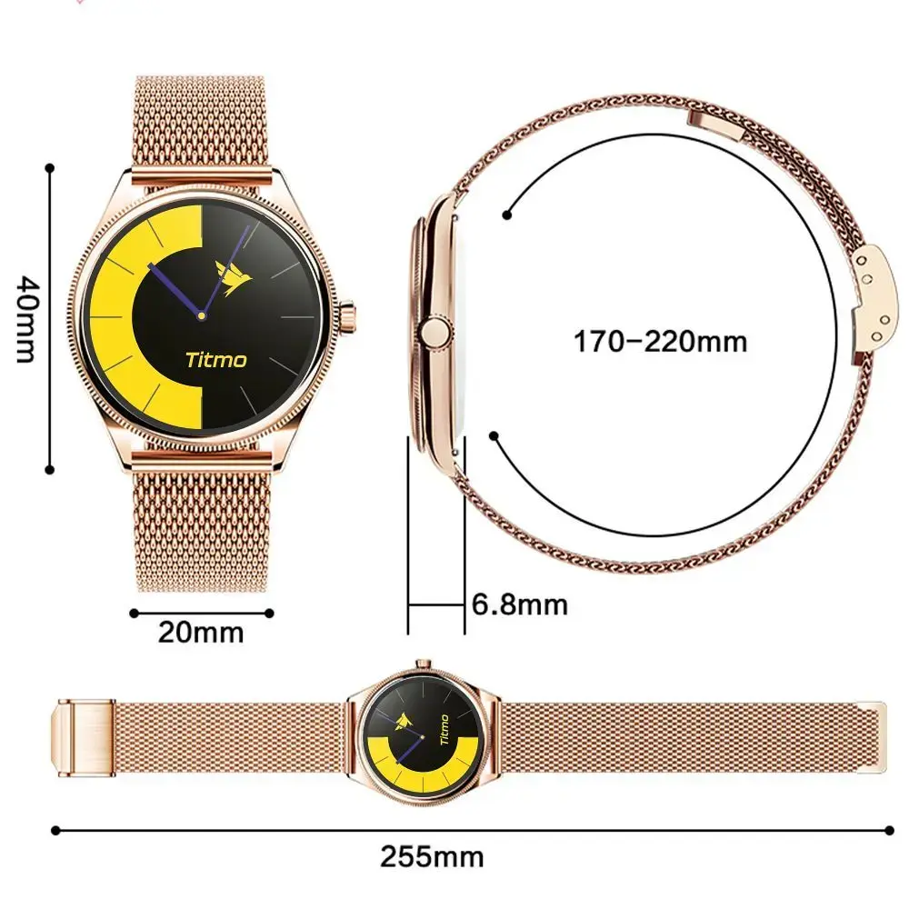Smartwatch TITMO O-170 (AMOLED, bluetooth call, stainless steal gold mesh strap) gold