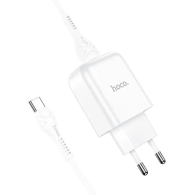 Hoco N2 universal travel charger USB | 5V | 2.4A + USB-C cable 1M white