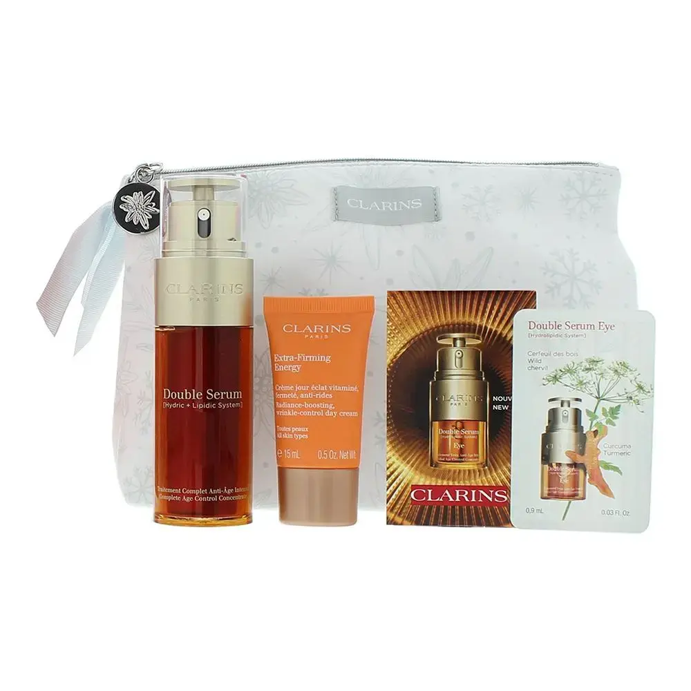 Set Clarins: Double, Anti-Ageing, Serum, For Face, 50 ml + Extra-Firming Energy, Anti-Wrinkle, Day, Cream, For Face, 15 ml + Double, Anti-Aging, Eye Serum, 7 pcs, 0.9 ml