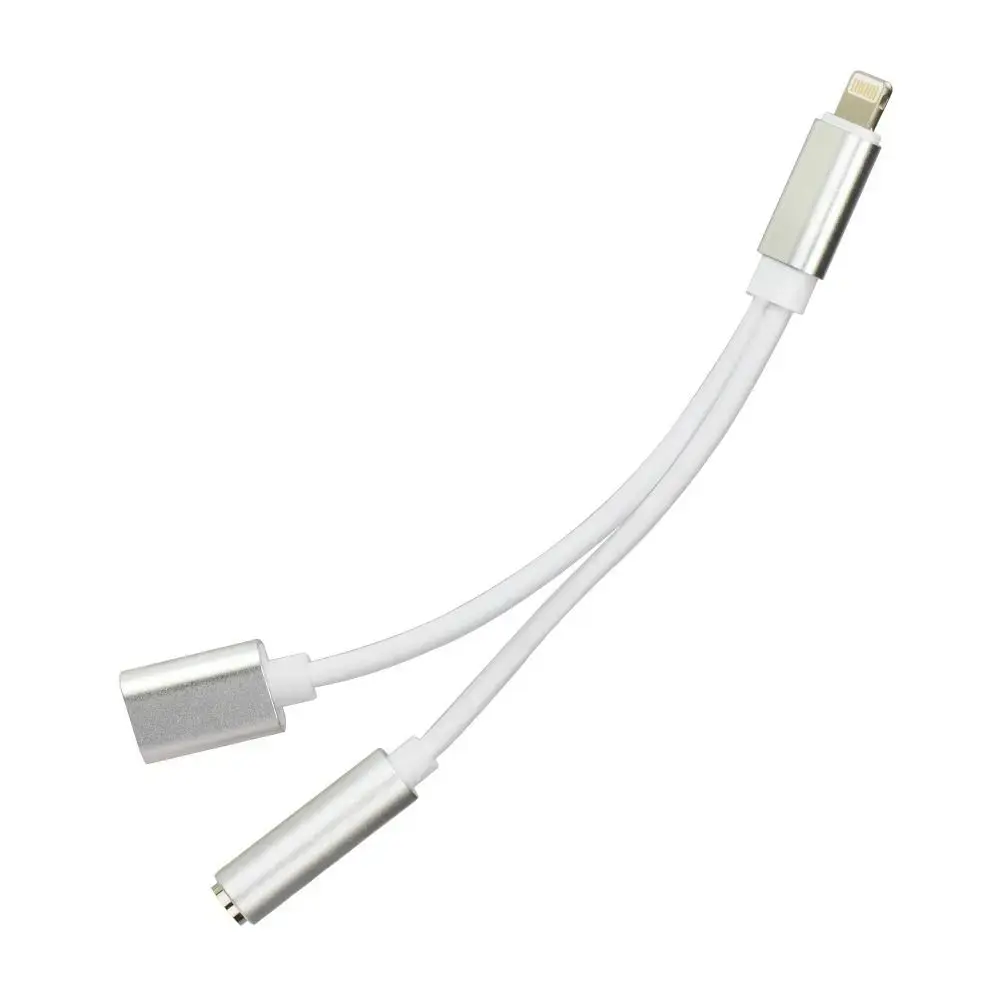 Adapter AUX 2in1 Lightning (male) to Lightning (female) / Jack 3,5 mm (female) silver