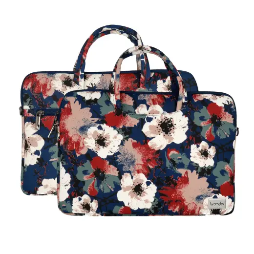 Wonder Briefcase Laptop 17 inches blue and camellias